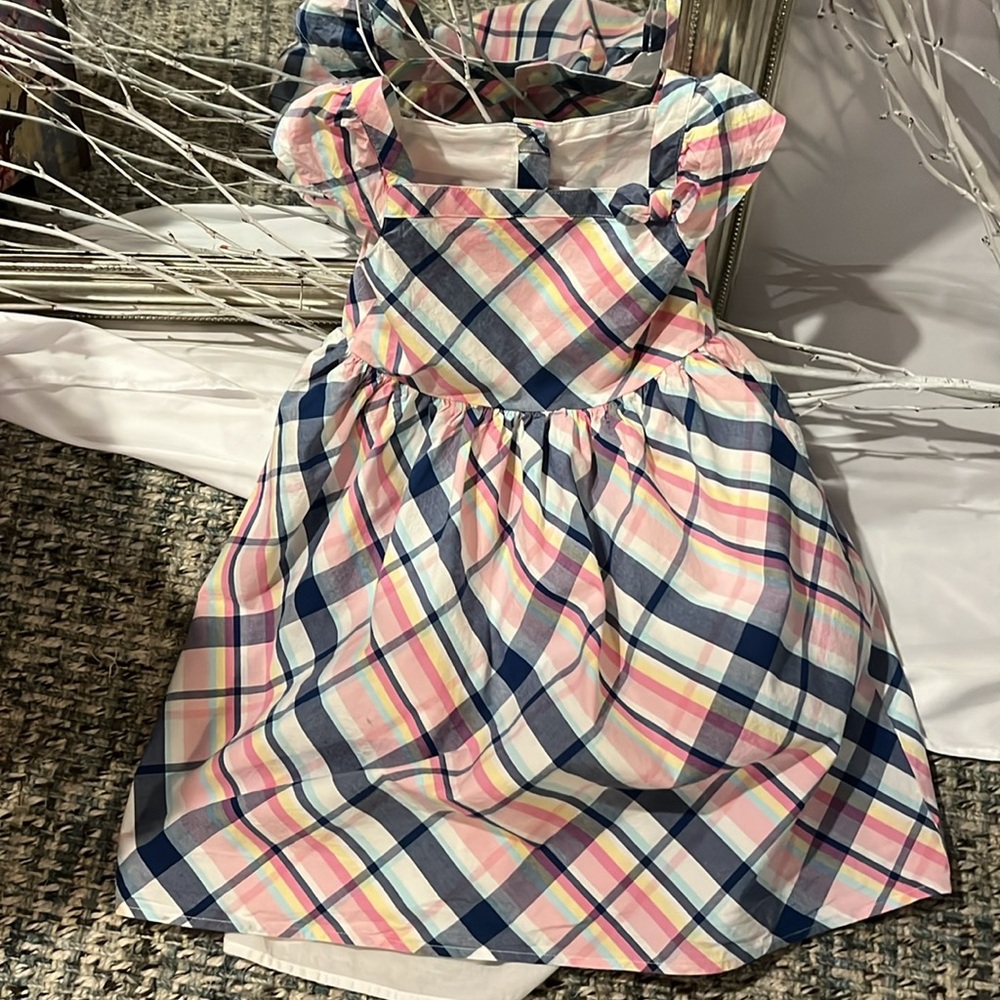 Gymboree Pink and Blue Ruffled Sundress with Puff Sleeves